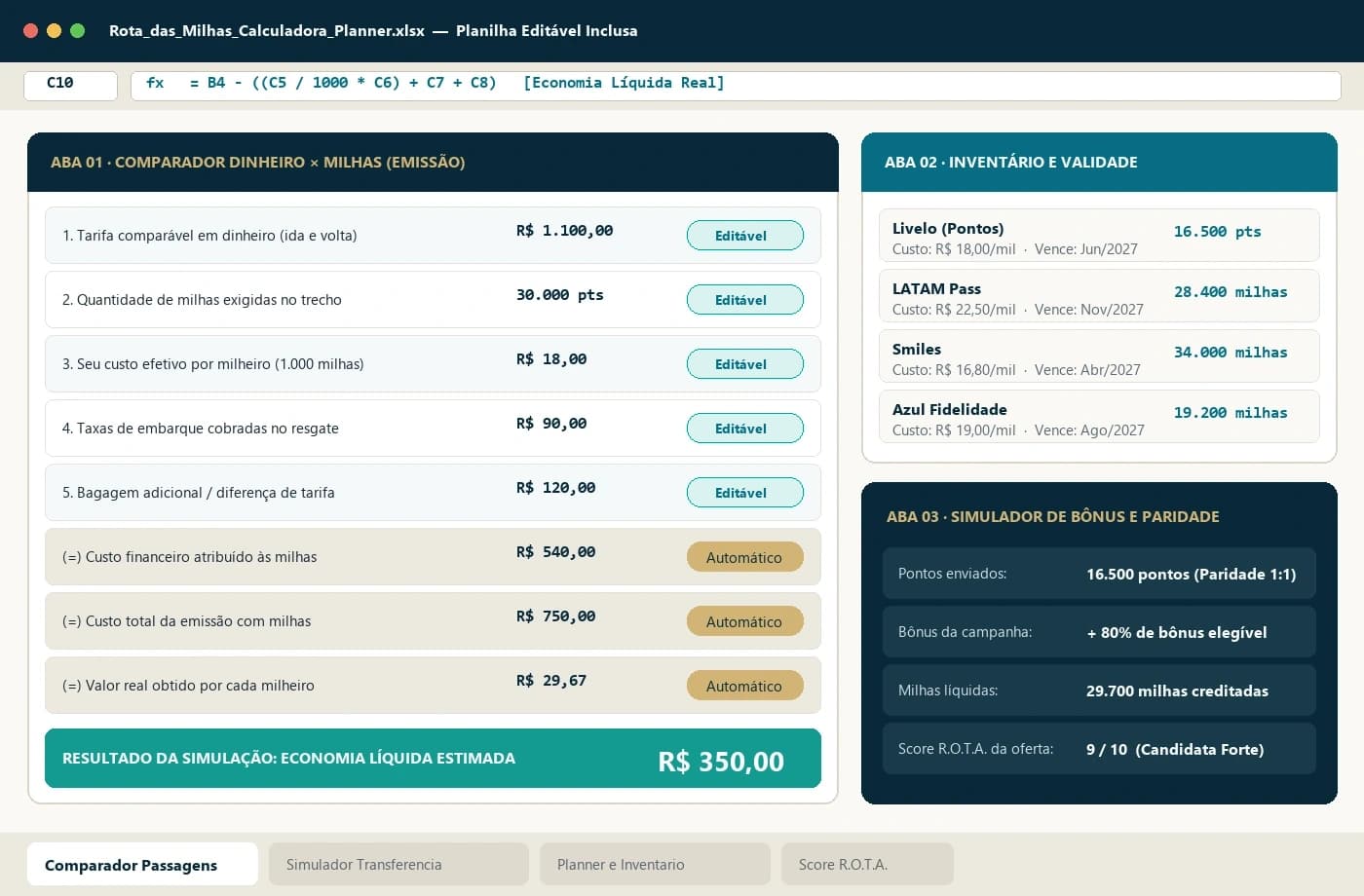 Calculadora e Planner — planilha editável em Excel
